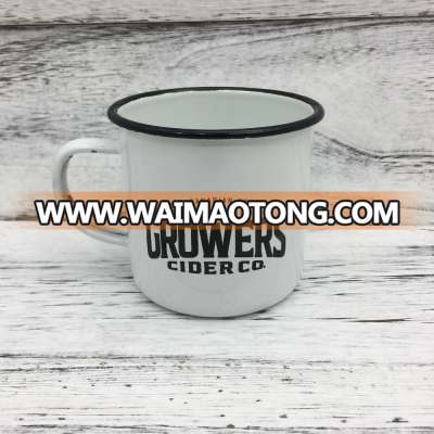 12oz Enamel Custom white printed Camping Mug