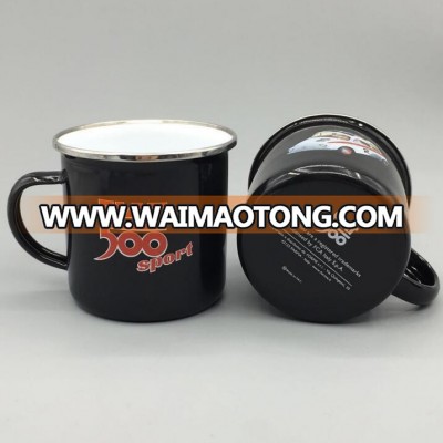 High Quality Stainless Steel Rim Enamelled Coffee Mug Customer logo printed metal cup