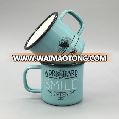 Custom printed colored Enamel Metal Promotion Coffee Drinking Mug