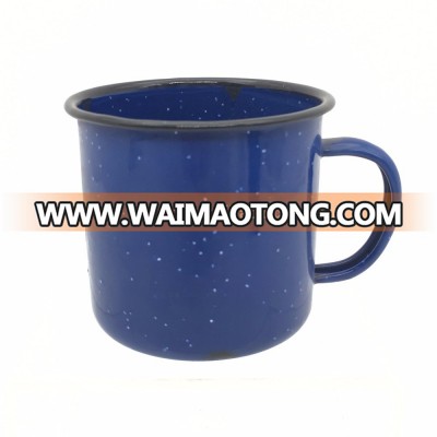 Diameter 8cm Height 8cm Standard Enamel Camping Mug Blue color White Dots Black rim