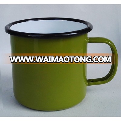 Inside White Outside Green Fashion Eco-friendly Cheap Double Wall Custom Enamel Tea Mug