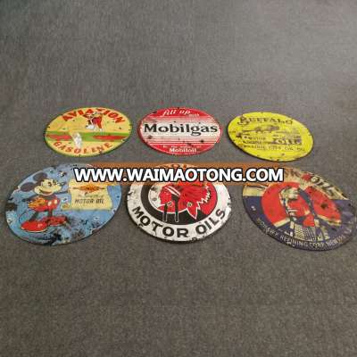 Round shape  vintage style enamel advertising sign board design for oil and gas